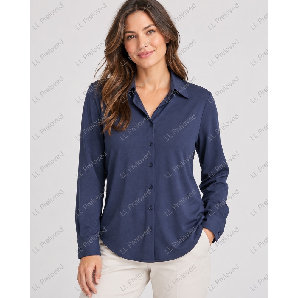 Quince Commuter Stretch Pique Button Down Mens Small Navy NEW Sustainable Style